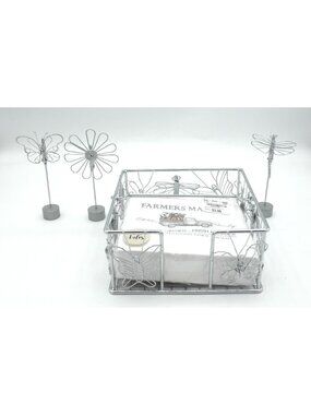 Silver-tone Metal Butterfly Cocktail Napkin Holder Coordinating Place Card Clips